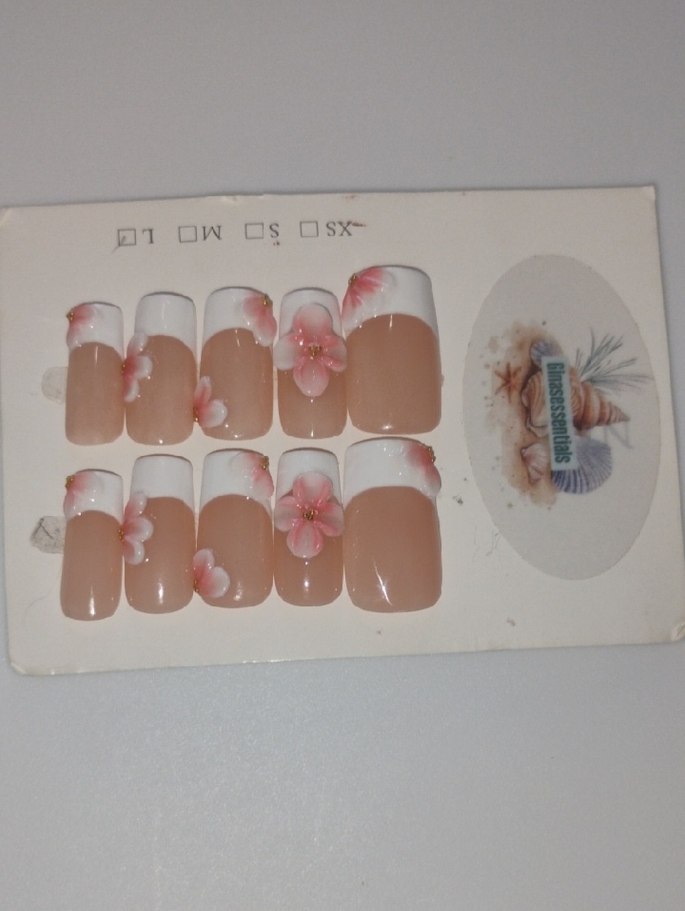 Press-On French Nails with Pink Floral Accent